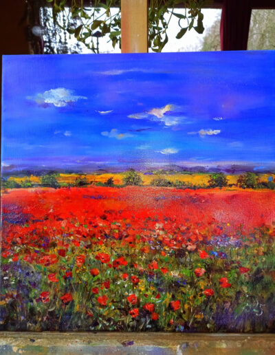 OHNIVÁ KRAJINA 80 x 80 cm - 18.000 Kč - ATELIÉR S DUŠÍ - Jarka Papežová